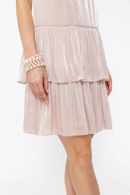 Rochie Caramel din voal cu volane și accesoriu bej R8630 thumbnail picture - 