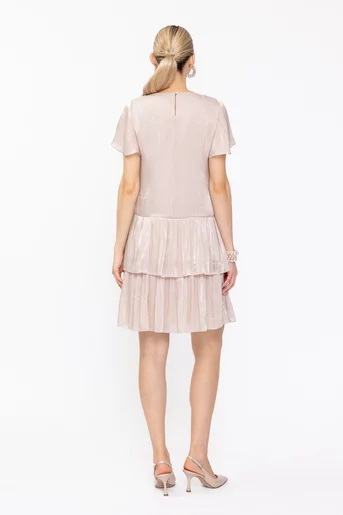 Rochie Caramel din voal cu volane și accesoriu bej R8630