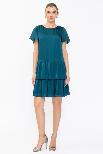 Rochie Caramel din voal cu volane verde R8636