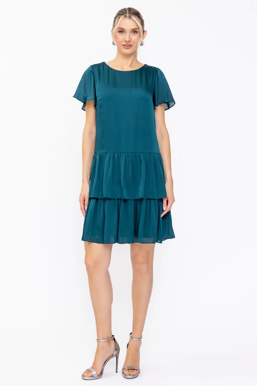 Rochie Caramel din voal cu volane verde R8636 thumbnail picture - 