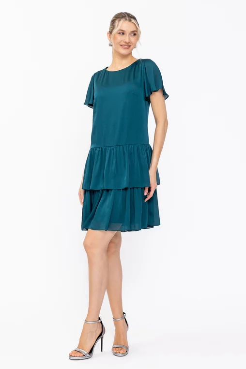 Rochie Caramel din voal cu volane verde R8636 thumbnail picture - 