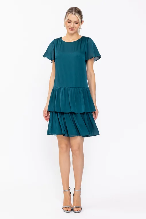 Rochie Caramel din voal cu volane verde R8636 thumbnail picture - 