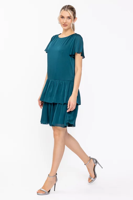 Rochie Caramel din voal cu volane verde R8636 thumbnail picture - 