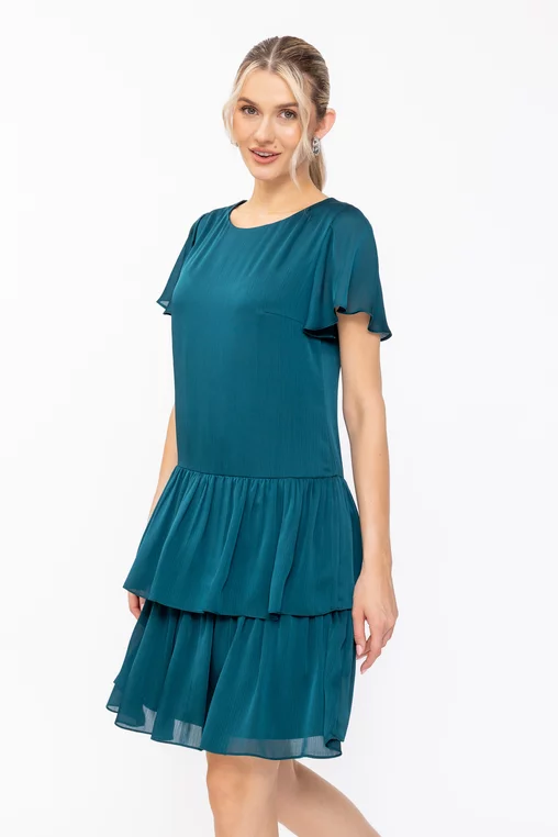 Rochie Caramel din voal cu volane verde R8636 thumbnail picture - 