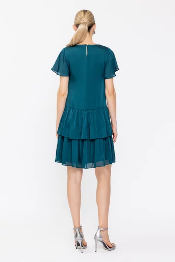 Rochie Caramel din voal cu volane verde R8636