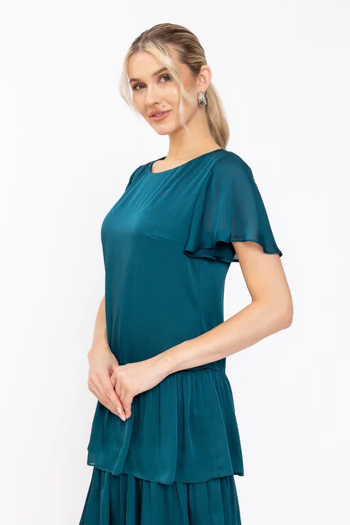 Rochie Caramel din voal cu volane verde R8636 thumbnail picture - 