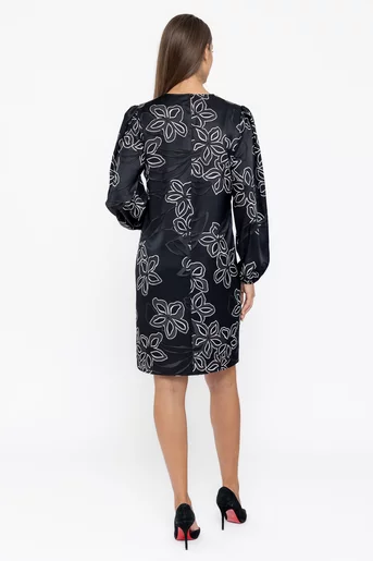 Rochie Caramel dreaptă cu flori neagră R8574