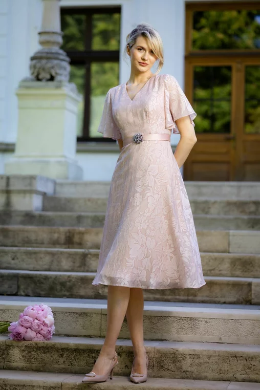 Rochie Caramel elegantă cu cordon roz R8614 thumbnail picture - 