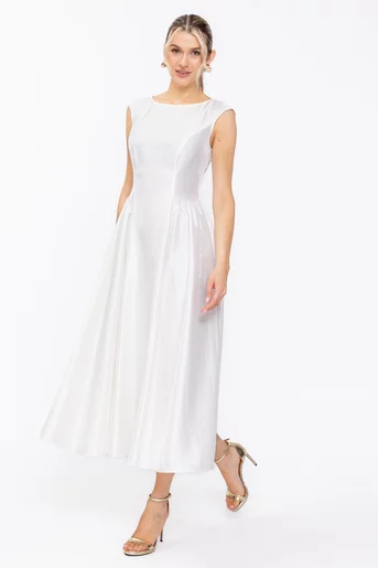 Rochie Caramel elegantă cu creți laterali ivory R8631