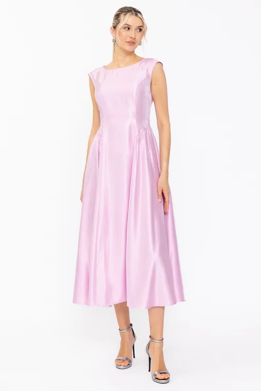 Rochie Caramel elegantă cu creți laterali roz R8631 thumbnail picture - 
