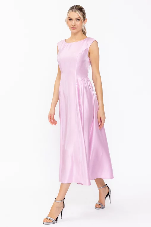 Rochie Caramel elegantă cu creți laterali roz R8631 thumbnail picture - 
