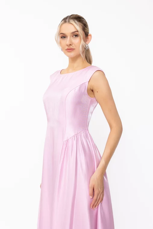 Rochie Caramel elegantă cu creți laterali roz R8631 thumbnail picture - 