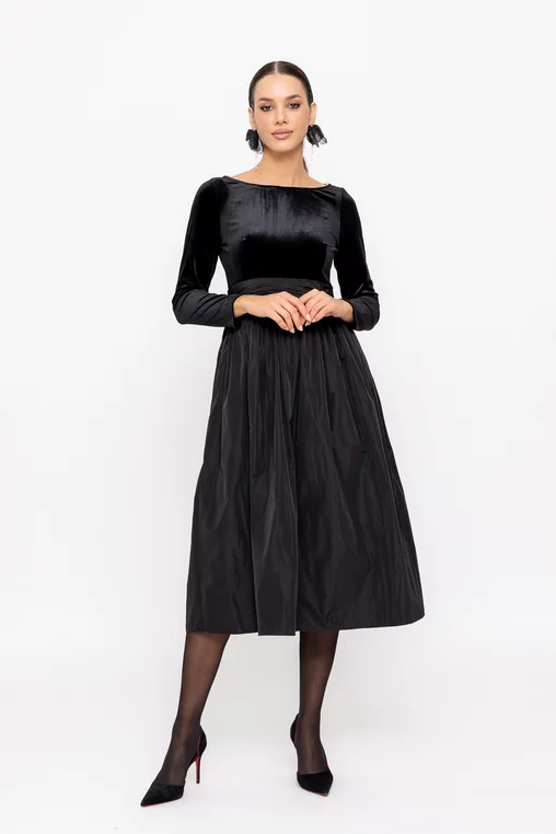 Rochie Caramel elegantă cu fusta din tafta neagră R8582 thumbnail picture - 