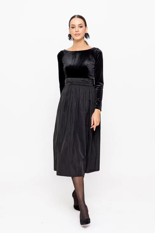 Rochie Caramel elegantă cu fusta din tafta neagră R8582 thumbnail picture - 