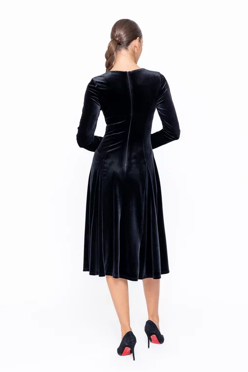 Rochie Caramel elegantă din catifea cu floare neagră R8577 thumbnail picture - 