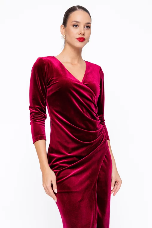 Rochie Caramel elegantă din catifea suprapusa burgundy R8575 thumbnail picture - 