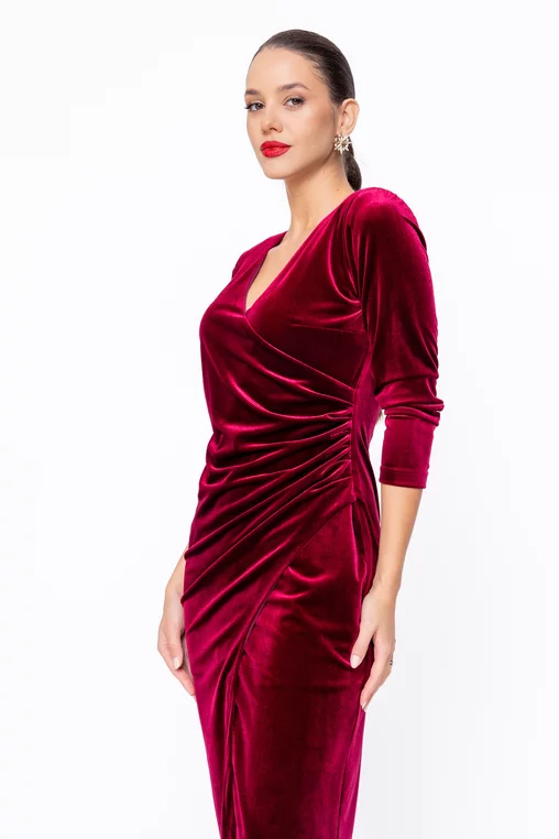 Rochie Caramel elegantă din catifea suprapusa burgundy R8575 thumbnail picture - 