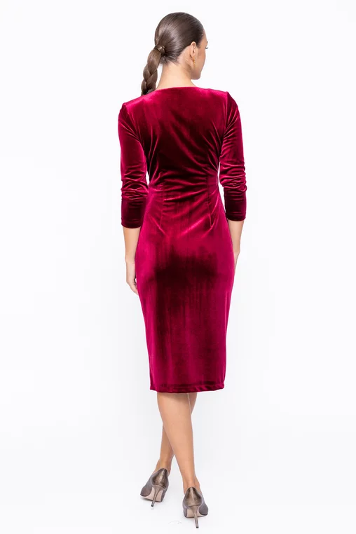 Rochie Caramel elegantă din catifea suprapusa burgundy R8575 thumbnail picture - 