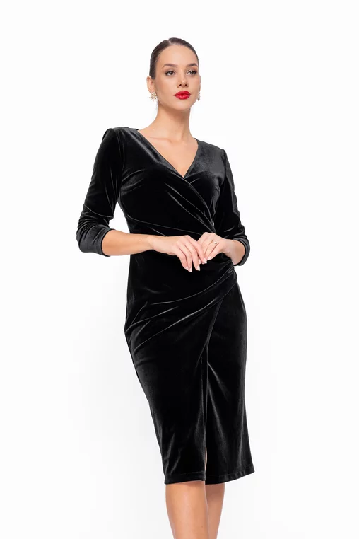 Rochie Caramel elegantă din catifea suprapusa neagră R8575 thumbnail picture - 