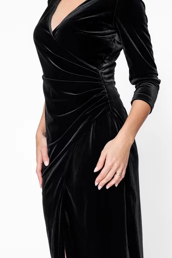 Rochie Caramel elegantă din catifea suprapusa neagră R8575