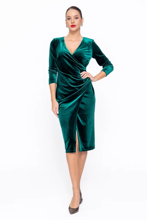 Rochie Caramel elegantă din catifea suprapusa verde R8575 thumbnail picture - 