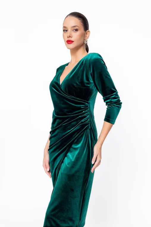Rochie Caramel elegantă din catifea suprapusa verde R8575 thumbnail picture - 
