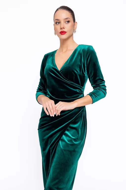 Rochie Caramel elegantă din catifea suprapusa verde R8575 thumbnail picture - 