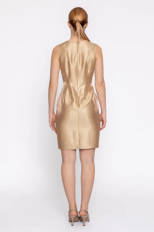 Rochie Caramel elegantă din tafta aurie  cu aplicație R8624 thumbnail picture - 