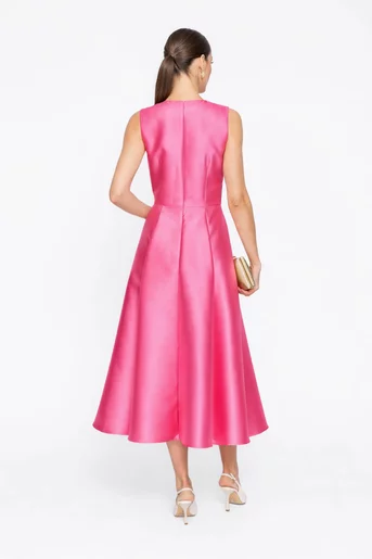 Rochie Caramel elegantă din tafta cu flori decorative fucsia R8620