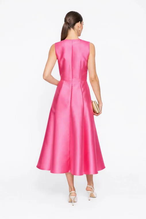 Rochie Caramel elegantă din tafta cu flori decorative fucsia R8620 thumbnail picture - 