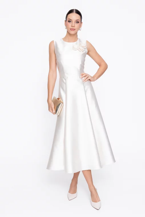 Rochie Caramel elegantă din tafta cu flori decorative ivory R8620 thumbnail picture - 