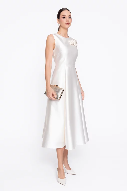 Rochie Caramel elegantă din tafta cu flori decorative ivory R8620 thumbnail picture - 