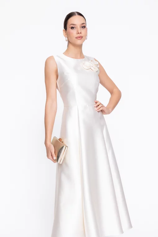 Rochie Caramel elegantă din tafta cu flori decorative ivory R8620 thumbnail picture - 