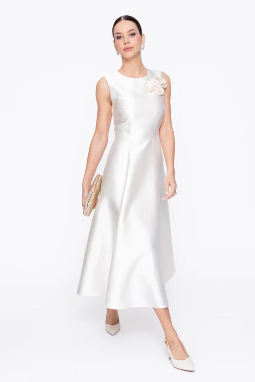 Rochie Caramel elegantă din tafta cu flori decorative ivory R8620 thumbnail picture - 
