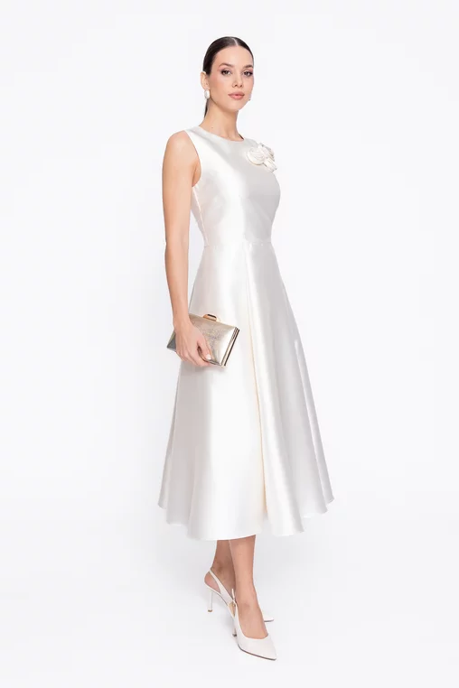 Rochie Caramel elegantă din tafta cu flori decorative ivory R8620 thumbnail picture - 
