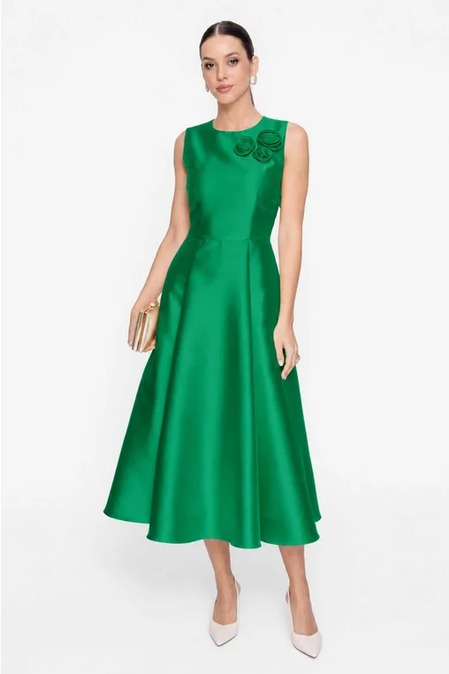 Rochie Caramel elegantă din tafta cu flori decorative verde R8620 thumbnail picture - 