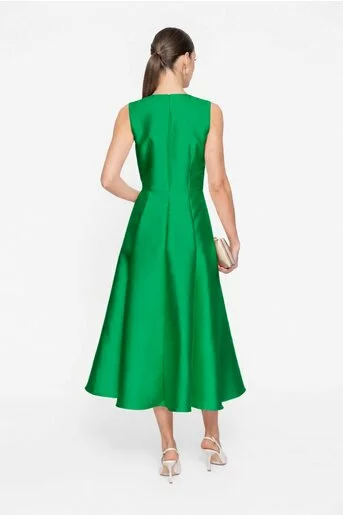Rochie Caramel elegantă din tafta cu flori decorative verde R8620