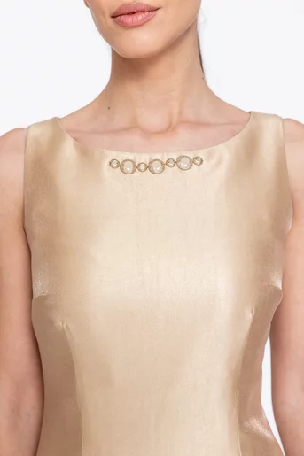 Rochie Caramel elegantă din vâscoză satinată aurie R8615