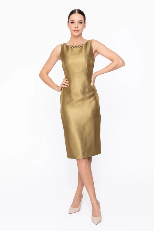 Rochie Caramel elegantă din vâscoză satinată olive R8615 thumbnail picture - 
