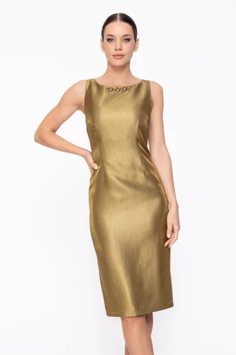 Rochie Caramel elegantă din vâscoză satinată olive R8615
