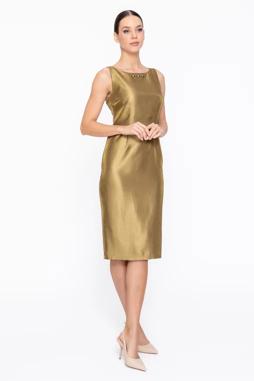 Rochie Caramel elegantă din vâscoză satinată olive R8615 thumbnail picture - 