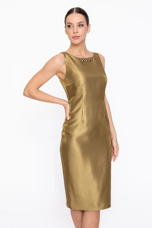 Rochie Caramel elegantă din vâscoză satinată olive R8615 thumbnail picture - 