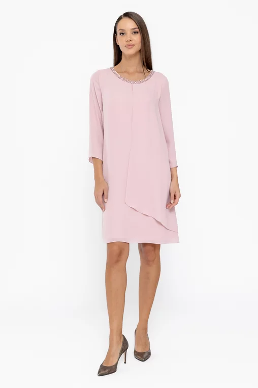 Rochie Caramel elegantă din voal cu aplicatie mărgele roz R8611 thumbnail picture - 