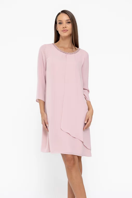 Rochie Caramel elegantă din voal cu aplicatie mărgele roz R8611 thumbnail picture - 