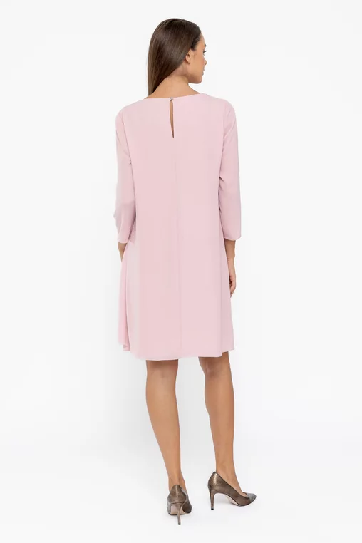 Rochie Caramel elegantă din voal cu aplicatie mărgele roz R8611 thumbnail picture - 
