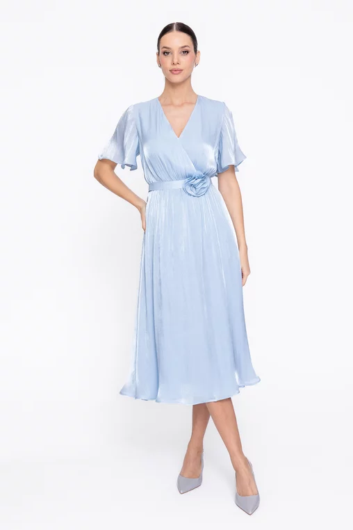 Rochie Caramel elegantă din voal cu cordon și floare bleu R8623 thumbnail picture - 