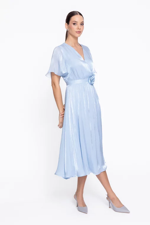 Rochie Caramel elegantă din voal cu cordon și floare bleu R8623 thumbnail picture - 