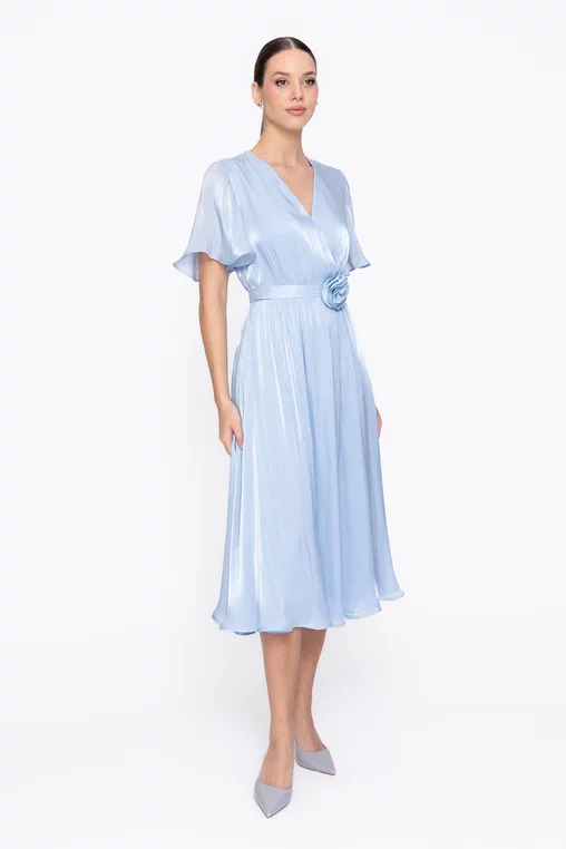Rochie Caramel elegantă din voal cu cordon și floare bleu R8623 thumbnail picture - 