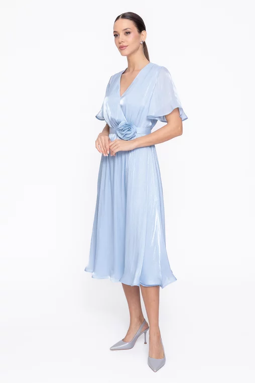 Rochie Caramel elegantă din voal cu cordon și floare bleu R8623 thumbnail picture - 