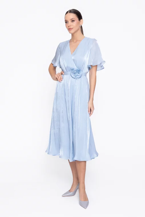 Rochie Caramel elegantă din voal cu cordon și floare bleu R8623 thumbnail picture - 